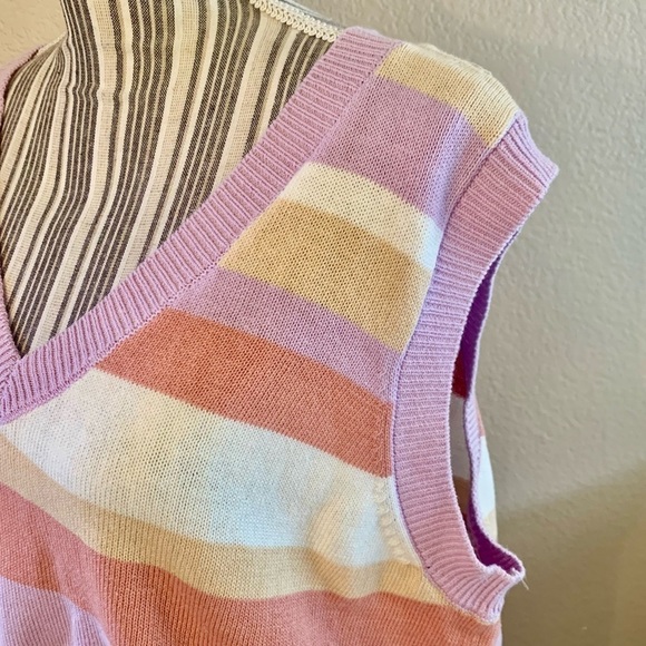 NWT Sweater Vest 2X Abound 100% Cotton Striped Knit Lilac Purple White V-Neck - Picture 5 of 13